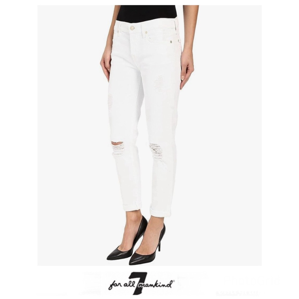 7 FOR ALL MANKIND Josefina Destroyed Distressed Mid Waist Boyfriend Jeans Sz 30